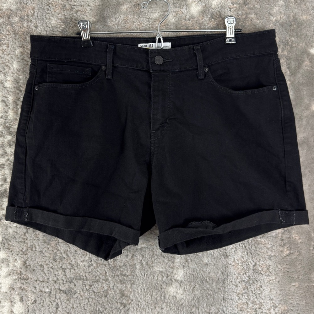 Signature by Levi Strauss Size 16 Mid-Rise Cuffed Denim Jean Shorts Black Women